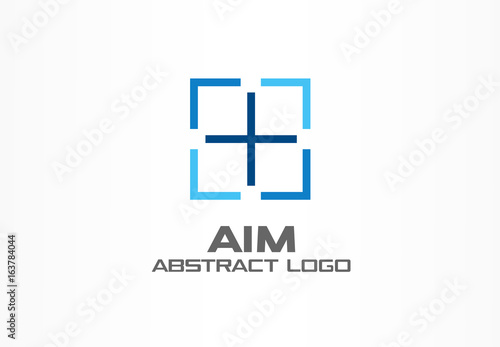 Abstract logo for business company. Corporate identity design element. Camera focus, frame center, crosshair logotype idea. Photo studio, square goal, target zoom concept. Colorful Vector icon