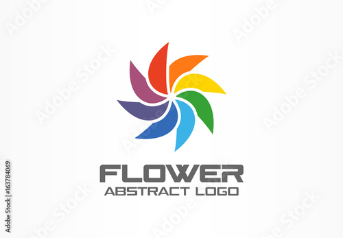 Abstract business company logo. Corporate identity design element. Color circle mix, flower , round spectrum logotype idea. Multicolor art palette, paint swirl, rainbow concept. Colorful Vector icon