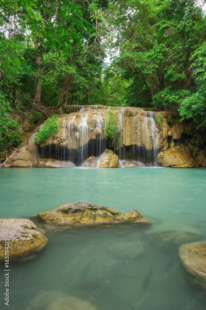 Naklejka premium Level 2 of Erawan Waterfall in Kanchanaburi, Thailand