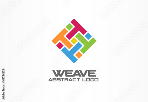 Abstract logo for business company. Corporate identity design element. Weave, letter t, print logotype idea. Square group, integrate, technology mix concept. Color Vector connect icon
