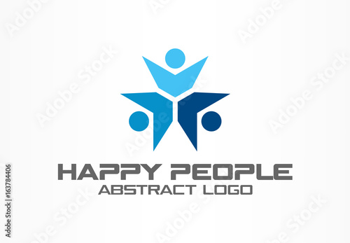 Abstract business company logo. Corporate identity design element. Teamwork, Social Media Logotype idea. Happy people connect, segments compound in circle, partnership concept. Colorful Vector icon