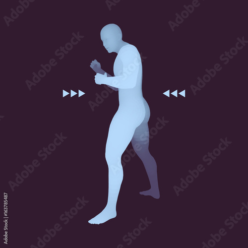 Boxer. 3D Model of Man. Human Body. Sport Symbol. Design Element. Vector Illustration.