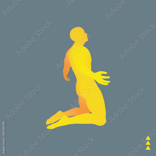 3D Model of Man. Man who prays. Concept for Religion, Worship, Love and Spirituality. Vector Illustration.