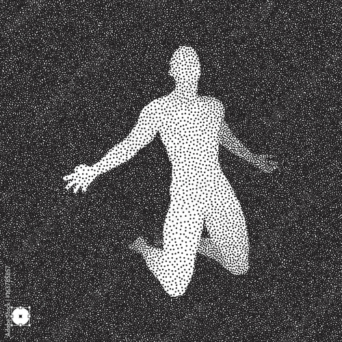 Man who prays. Black and white grainy dotwork design. Stippled vector illustration.
