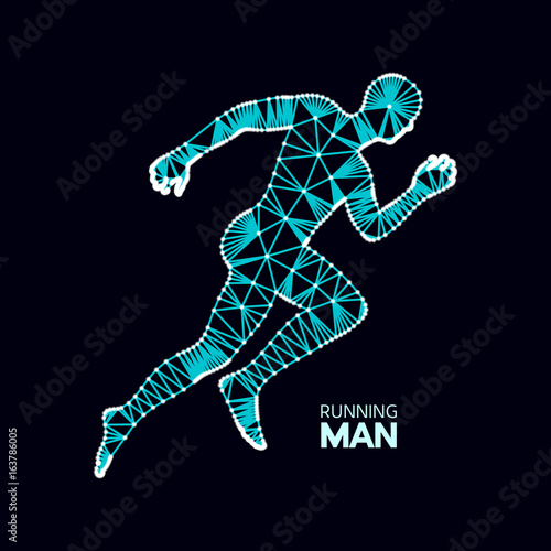 3d Running Man. Design for Sport, Business, Science and Technology. Vector Illustration. Human Body.