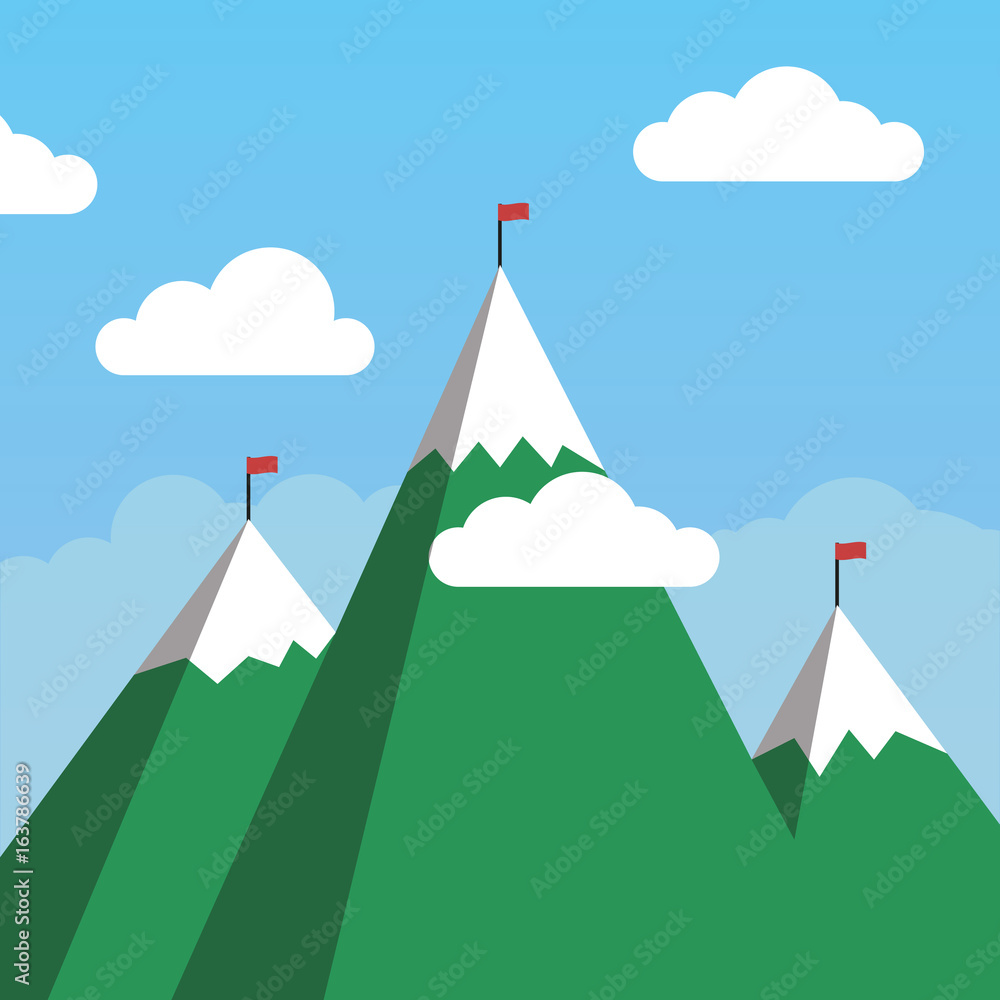 Red flags on a Mountains peak. Success. Red flags on a Mountains peak. Success.