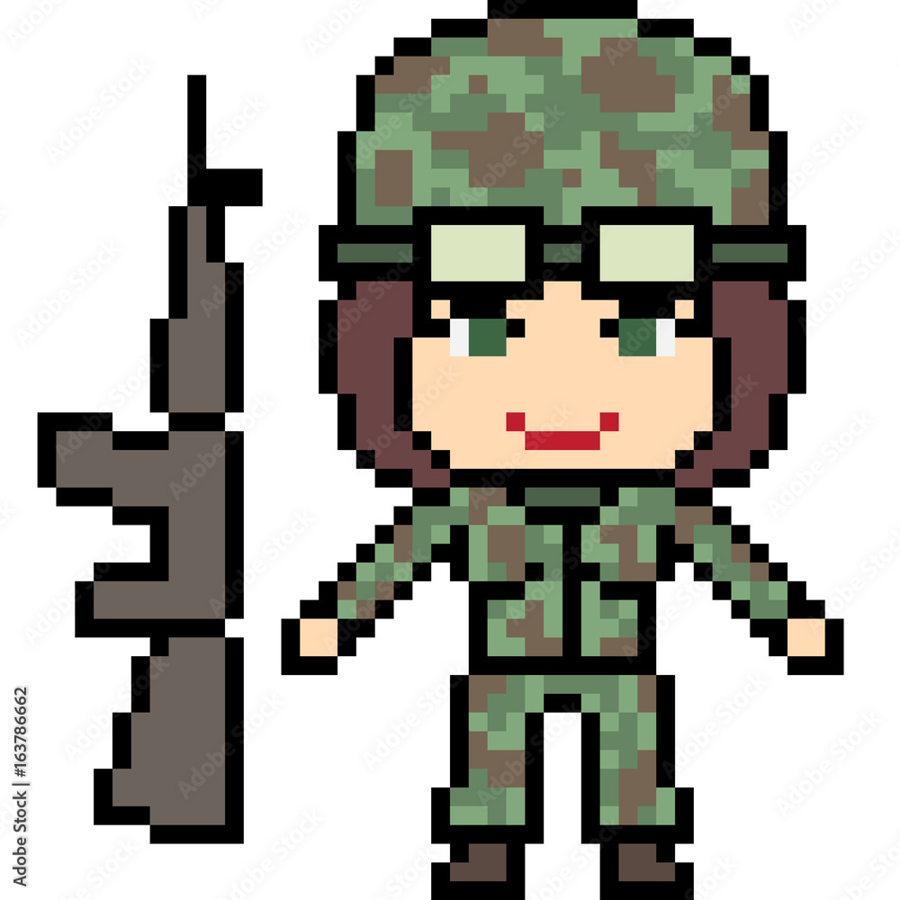vector pixel art soldier female