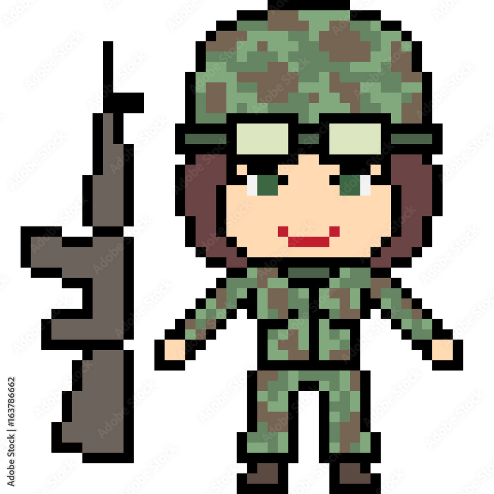 Obraz premium vector pixel art soldier female