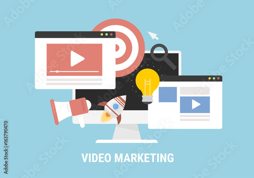 Video marketing concept. Digital design. Social network and media communication.