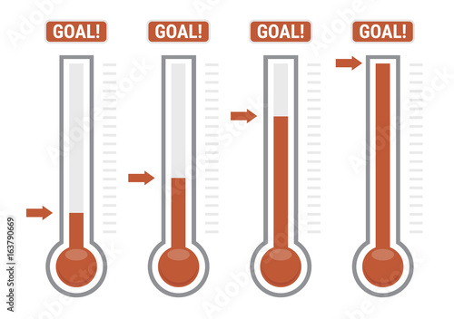 vector thermometers at different levels, donation for fundraise or charity goals