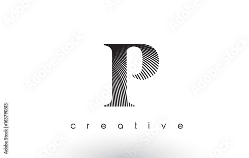 P Logo Design With Multiple Lines and Black and White Colors.