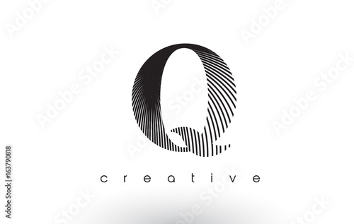 Q Logo Design With Multiple Lines and Black and White Colors.