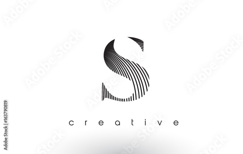 S Logo Design With Multiple Lines and Black and White Colors.