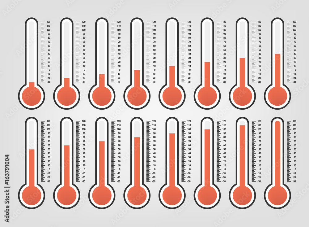 illustration of red thermometers with different levels, flat style, EPS10. illustration of red thermometers with different levels, flat style, EPS10.
