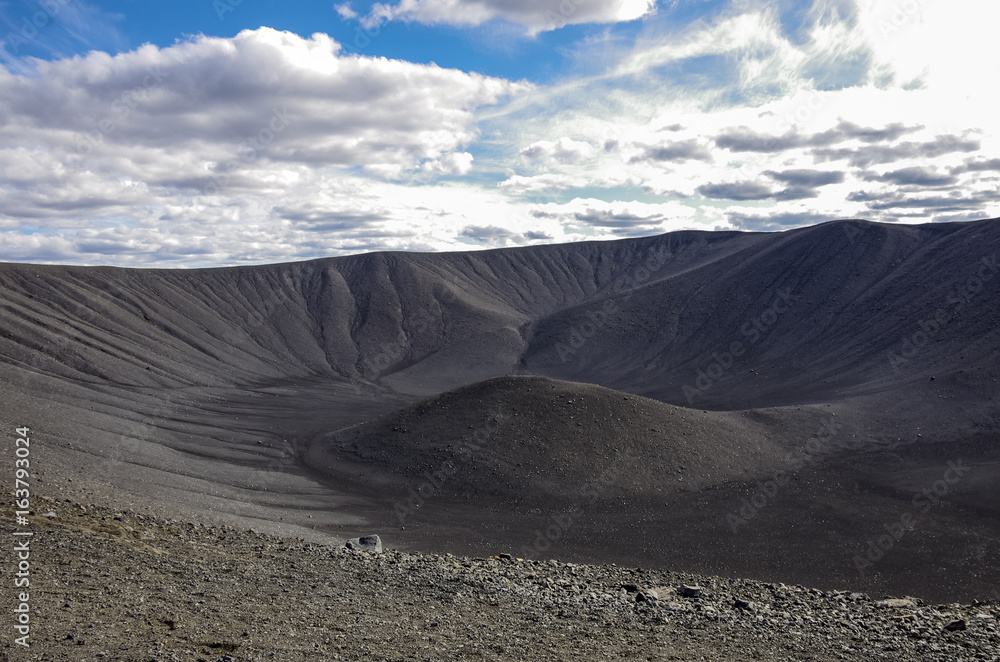 Naklejka premium Hverfjall volcanic crater near lake Myvatn in Iceland, one of the largest volcanic craters in the world with diameter of almost 800m at the top