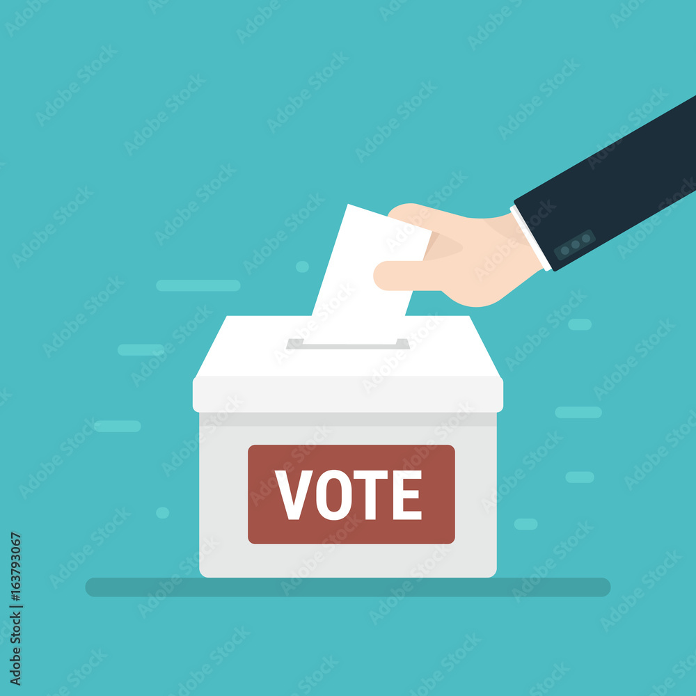 Voting concept in flat style - hand putting paper in the ballot box Voting concept in flat style - hand putting paper in the ballot box