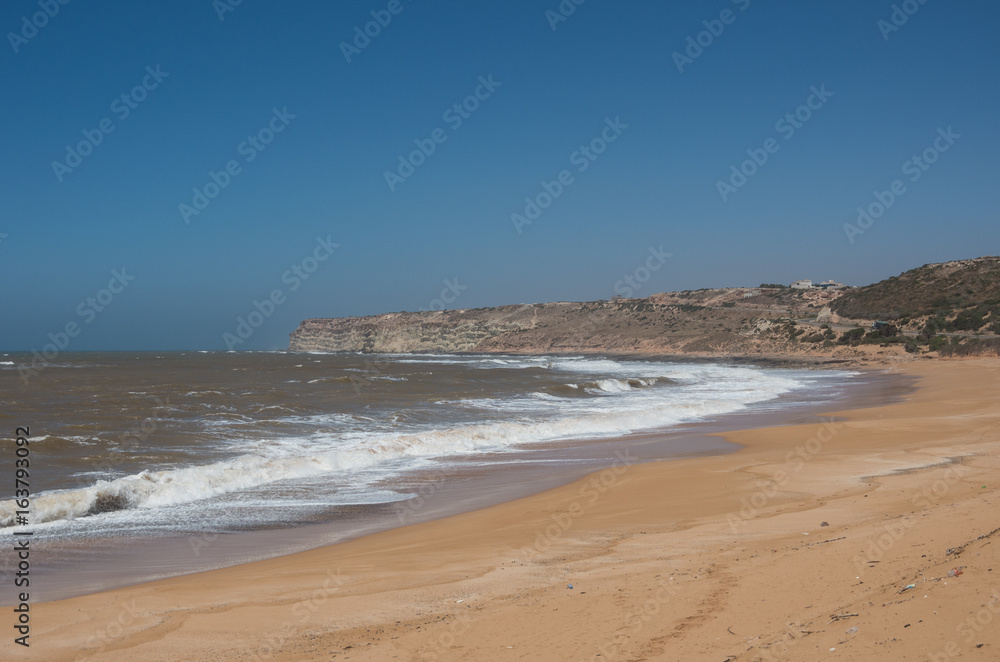 Atlantic ocean sand beach on central Morocco, near Safi town.