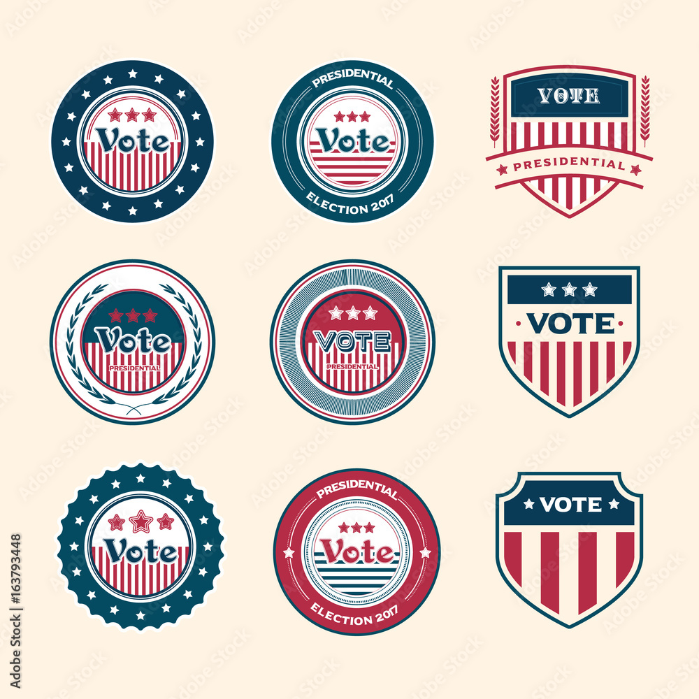 Set of vintage retro 2017 election badges and labels