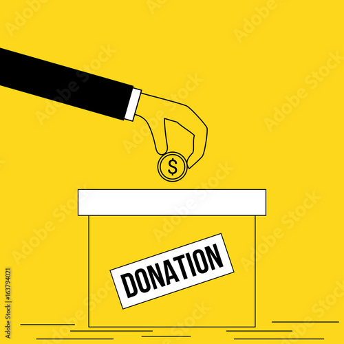 Hand donating a coin in donation box