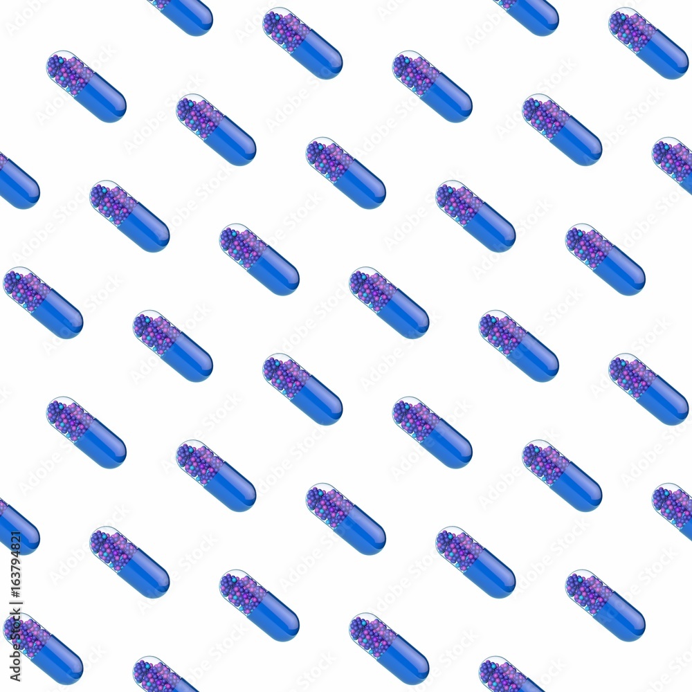 Capsule pills background. Seamless pattern. 3D rendering illustration. Capsule pills background. Seamless pattern. 3D rendering illustration.