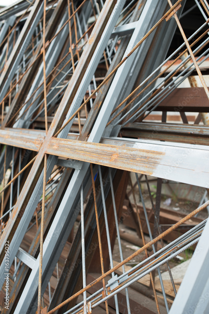 Close-up view of reinforcement steel bars.