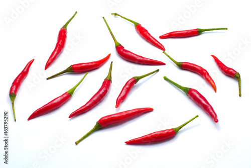 Red bird's eye chilli pepper isolated on white background