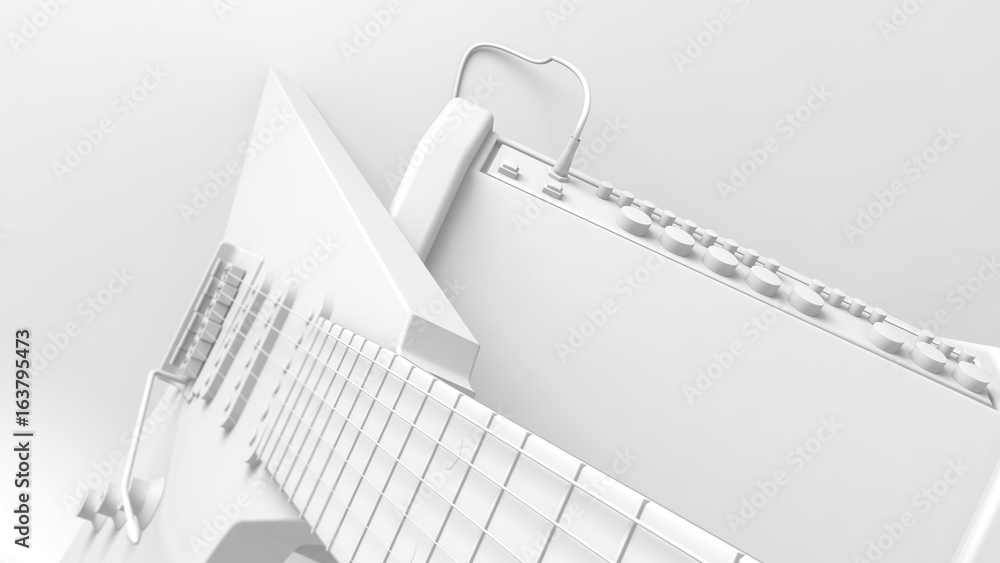 Electric guitar with amplifier. 3d rendering.