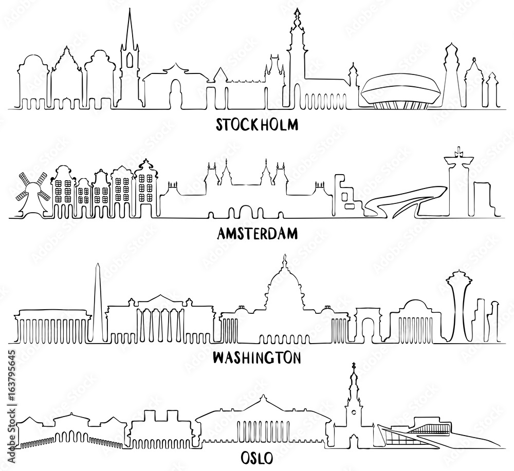 Fototapeta premium Stockholm, Amsterdam, Washington and Oslo
