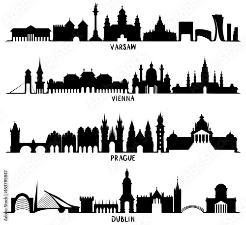 Silhouettes of Warsaw, Vienna, Prague and Dublin