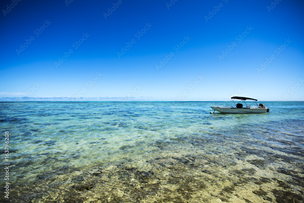 Fototapeta premium lagon de rêve en polynésie avec bateau typique