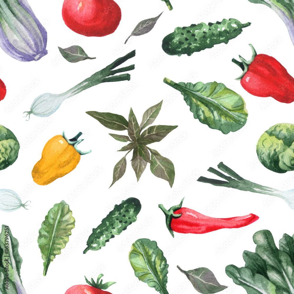 Seamless pattern with fresh vegetables watercolor painting. Seamless pattern with fresh vegetables watercolor painting.