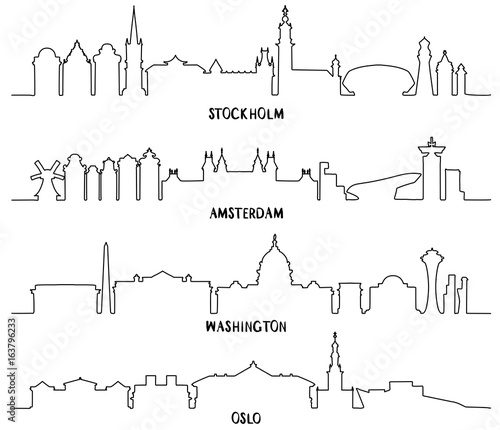 Line art, Stockholm, Amsterdam, Washington, Oslo