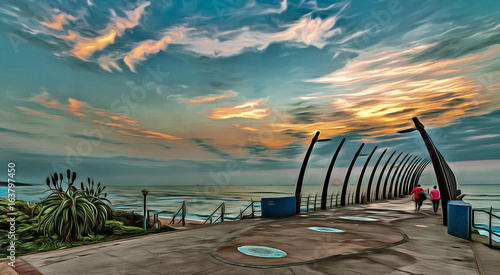 Digital painting of the Umhlanga Rocks pier near Durban, at sunrise. photo
