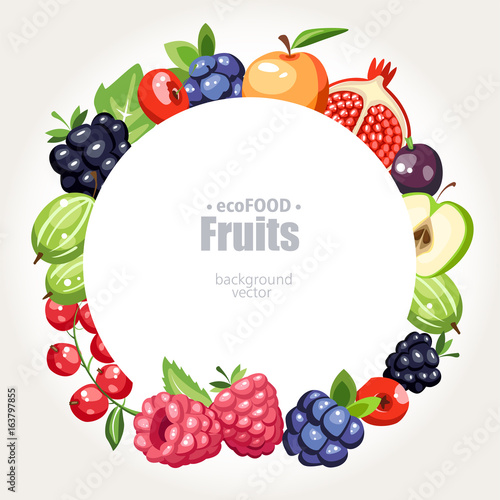 fresh healthy fruits berries background round 