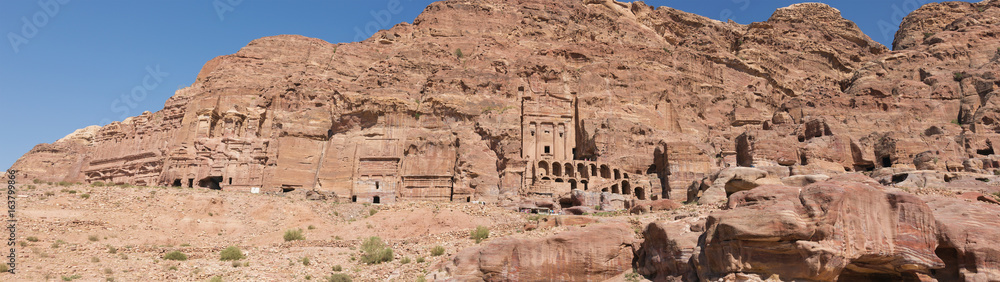 Panoramic view of the Royal Tombs at the end of the Street of Facades