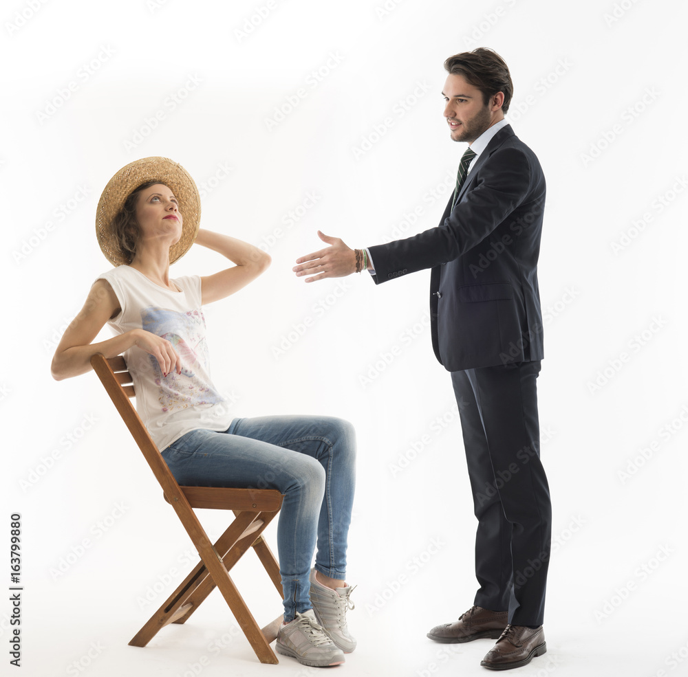 Obraz premium young woman and young man isolated on white background