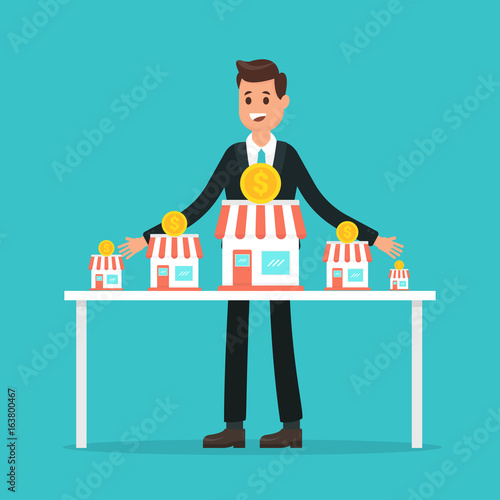 Businessman want to expand his business, franchise concept. business concept. flat design