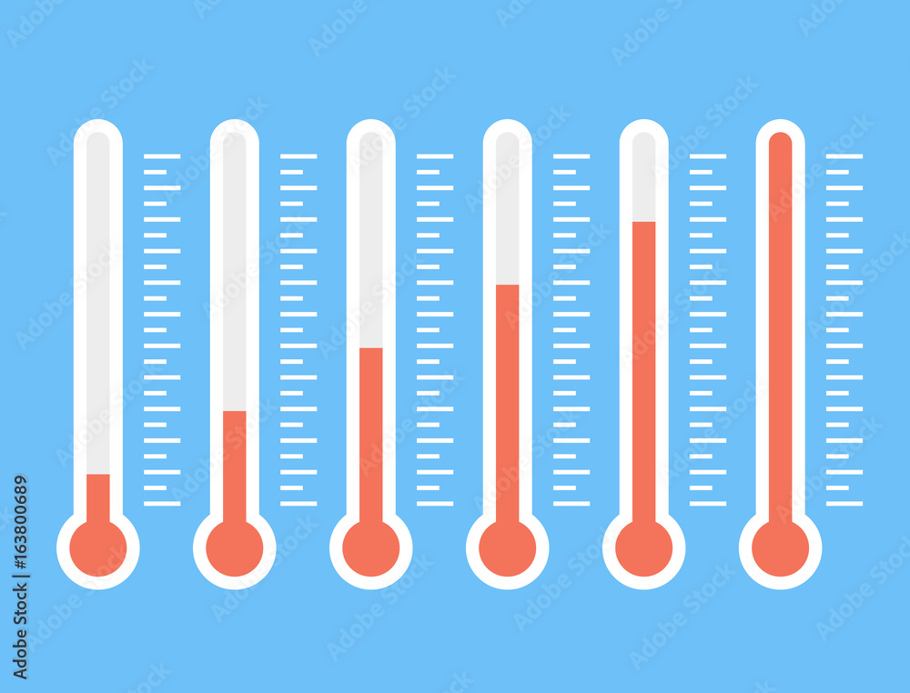 illustration of red thermometers with different levels, flat style, EPS10. illustration of red thermometers with different levels, flat style, EPS10.