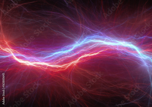 Red and blue lightning, electrical power background