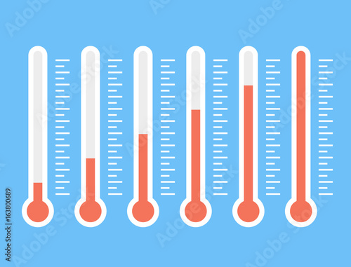 illustration of red thermometers with different levels, flat style, EPS10.