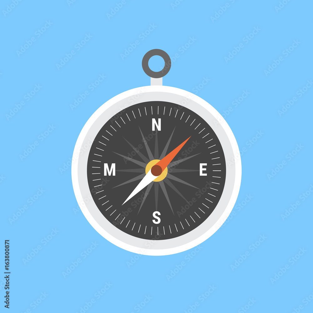 Compass flat circle icon over blue. Vector illustration of measuring tool. Compass flat circle icon over blue. Vector illustration of measuring tool.