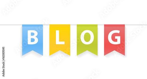 Vector illustration of Blog word on pennants on rope