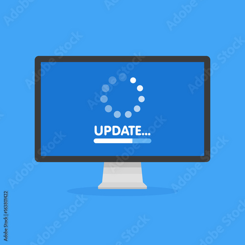 System software update and upgrade concept. Loading process in monitor screen. Vector illustration