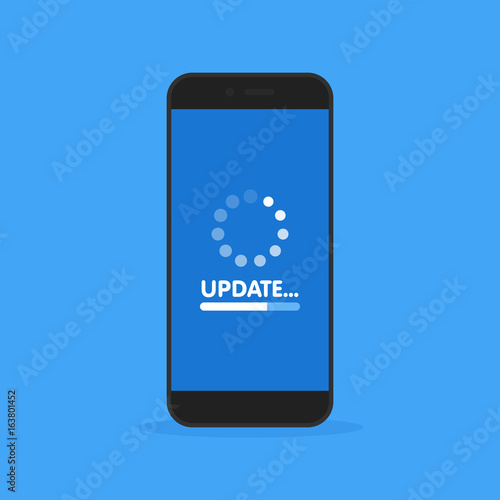 System software update and upgrade concept. Loading process in smart phone screen. Vector illustration