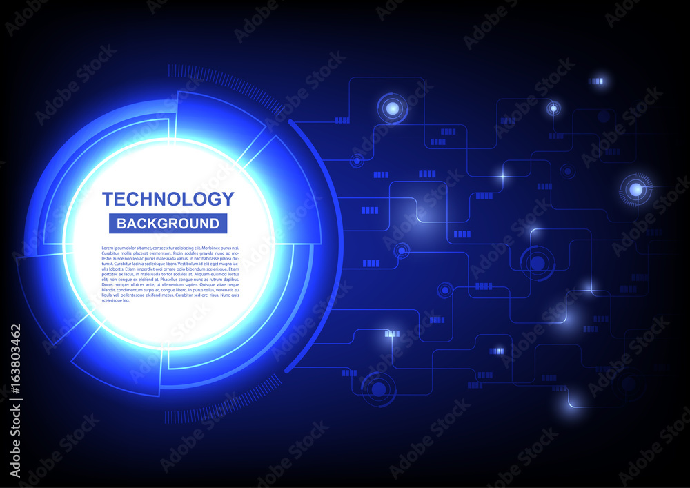 Blue light with abstract futuristic lines and hi-tech circle vector technology background