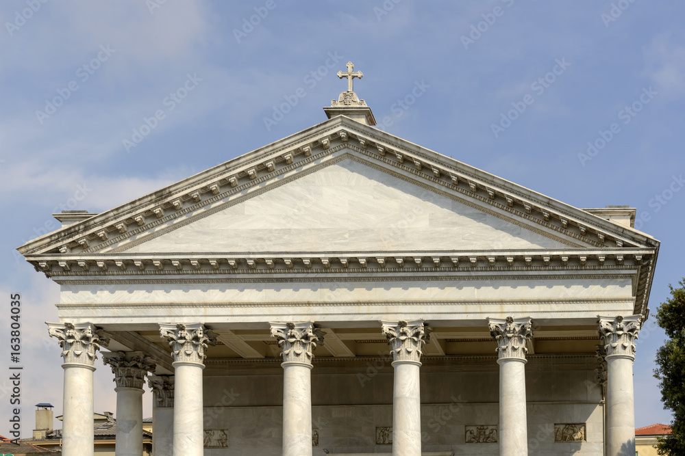 gable on Cathedral facade, Chiavari , Italy