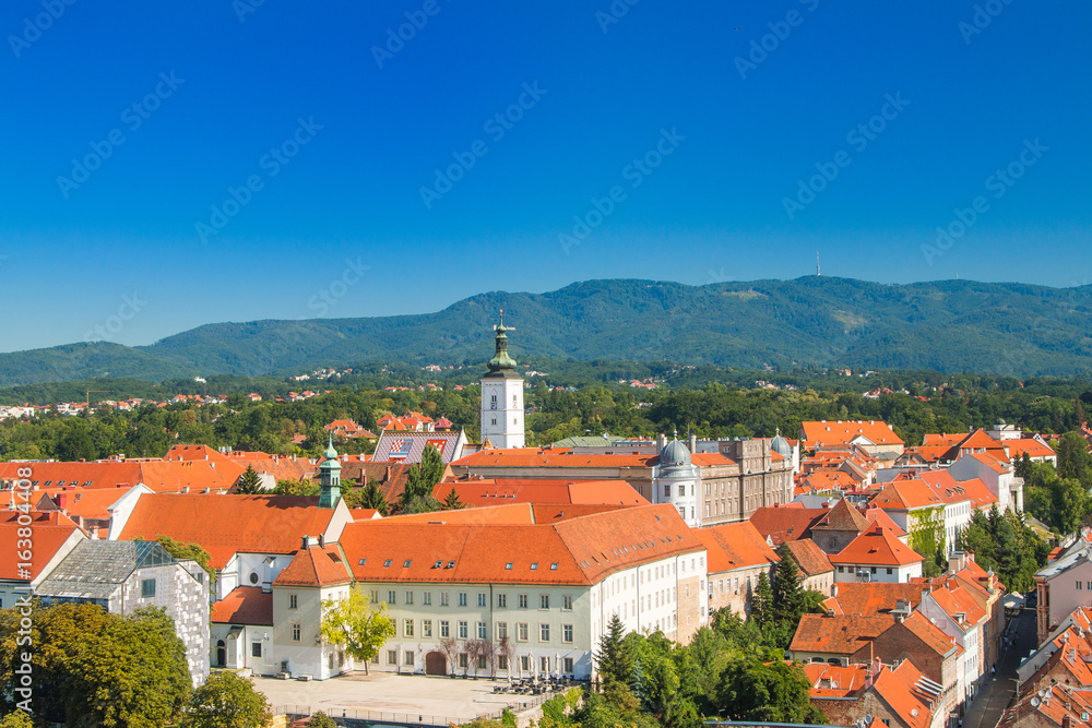Panoramic view of historic upper town in Zagreb, capital of Croatia 
