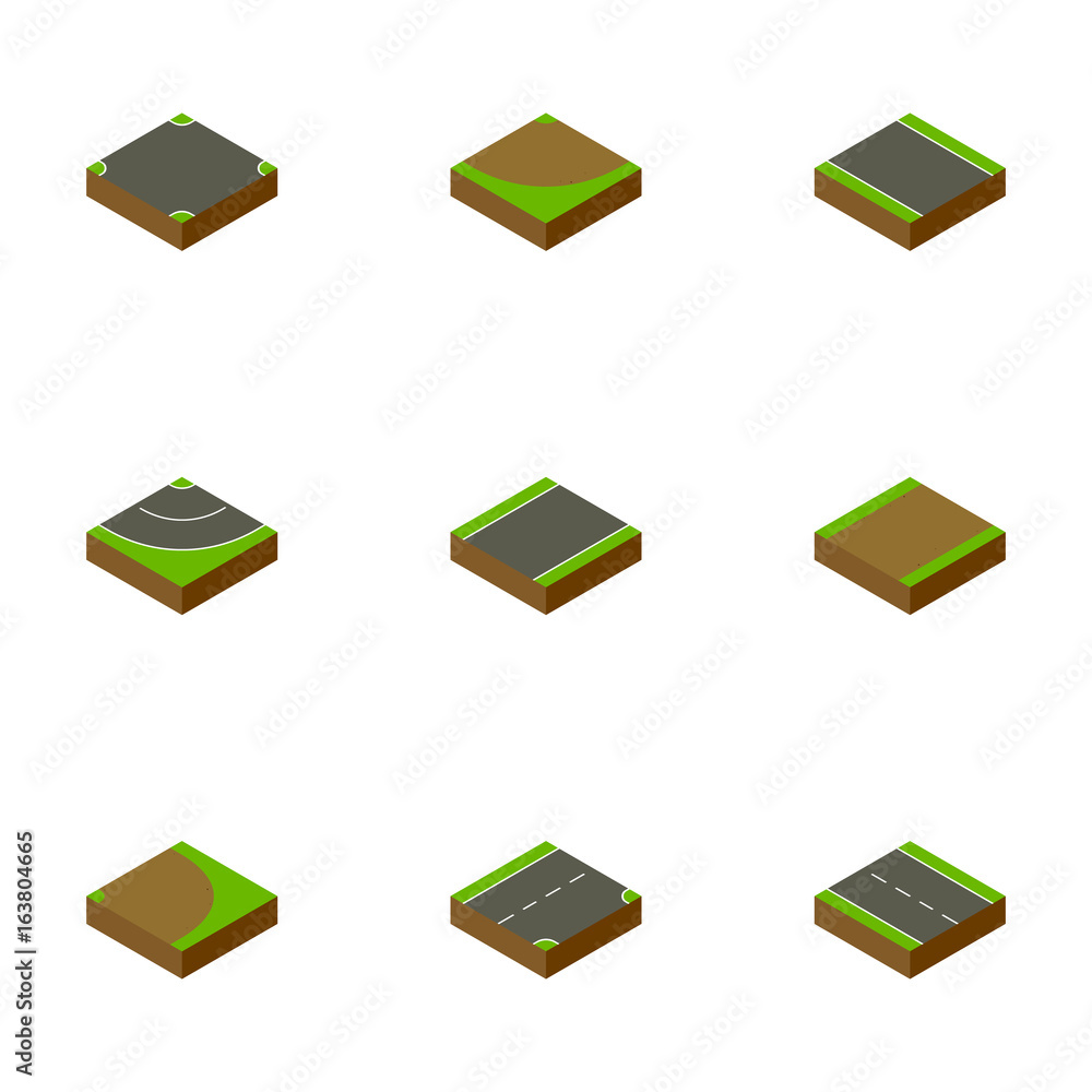 Isometric Road Set Of Unilateral, Road, Rotation And Other Vector ...