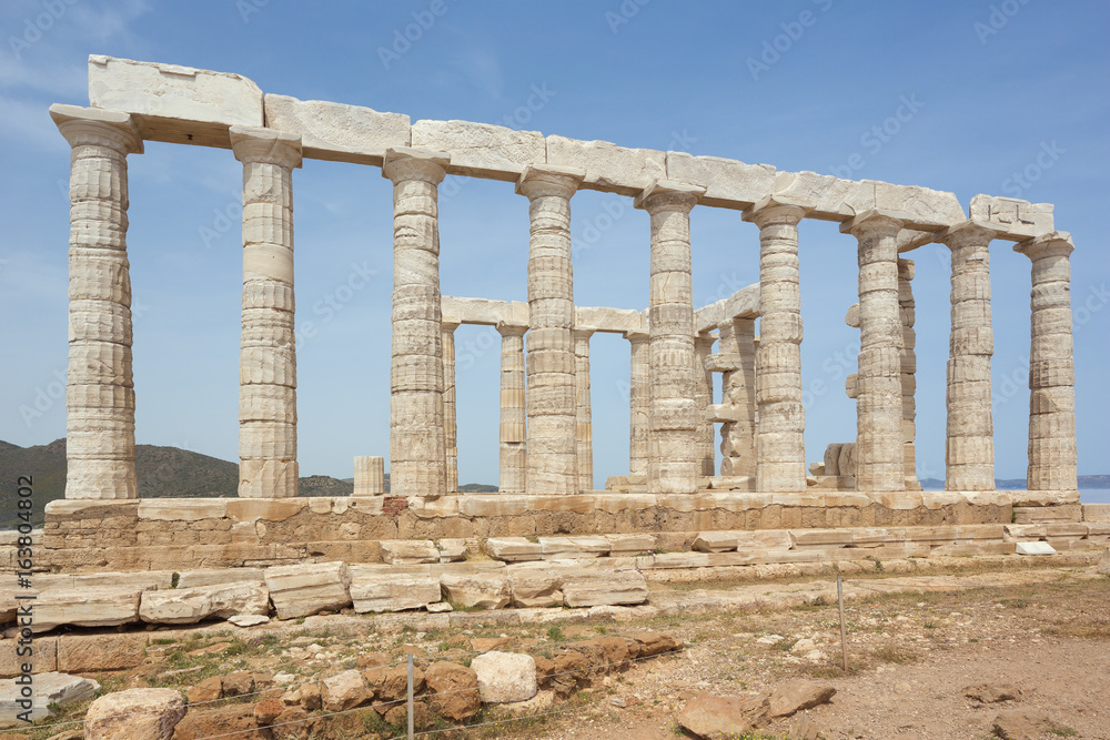Side view of the Poseidon temple at Cape Sounion