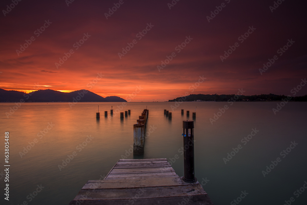 scenery of sunset at marina island malaysia.soft focus,motion blur due to long exposure